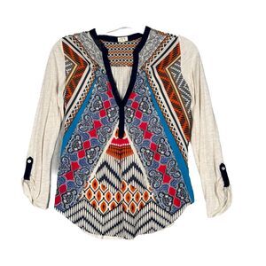 Anthropologie Tiny Shirt Women Small White Multicolor Mod Print Bohemian Hippie‎